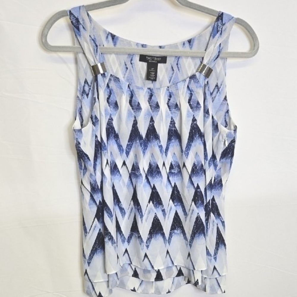 White House‎ Black Market Tiered Tank Top, Metal Embellishment, Blue White, MP